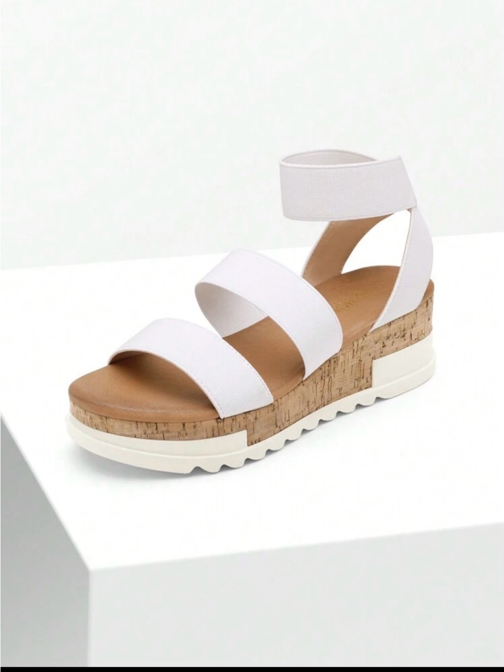 SHEIN White Cork Platform Ankle-Strap Sandals